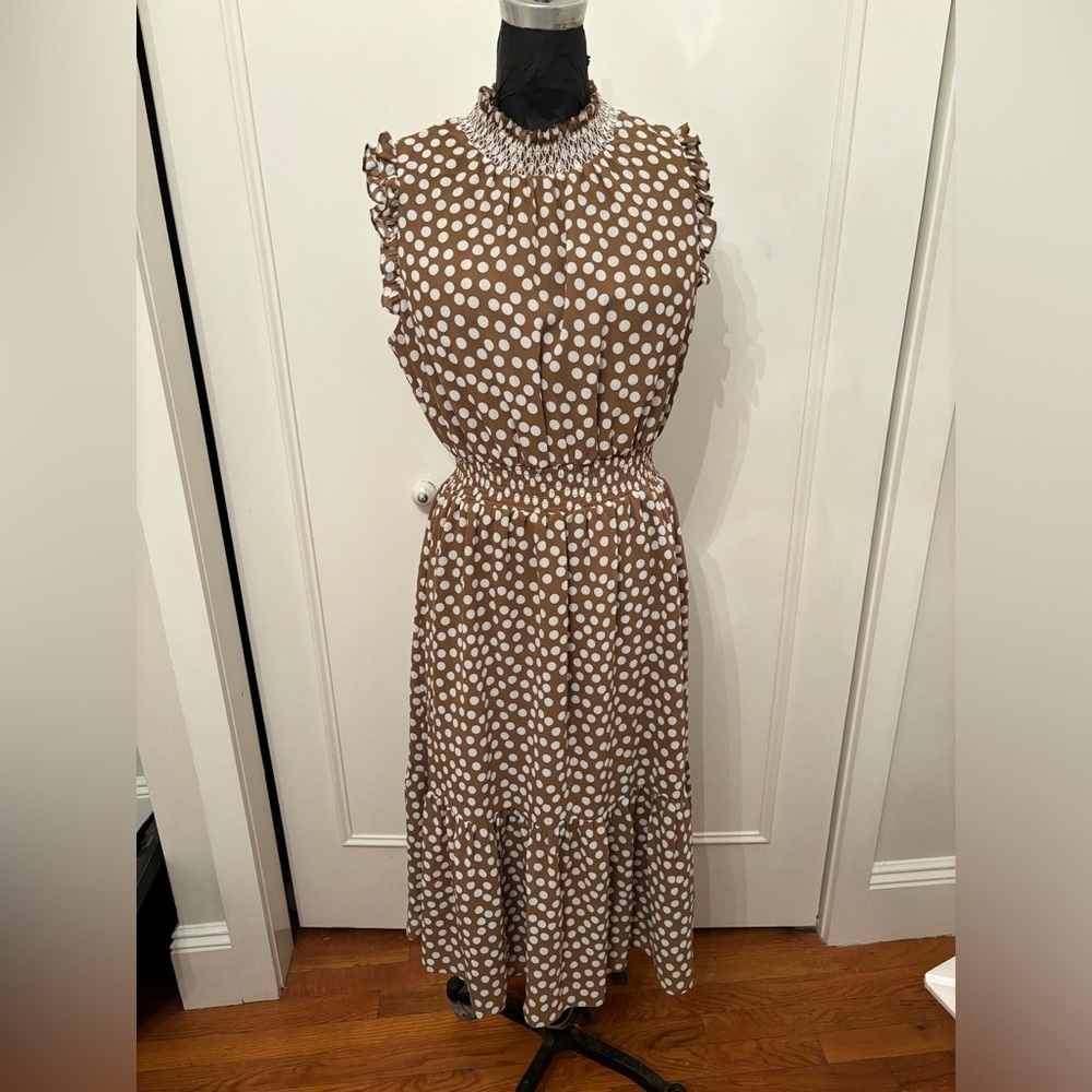 J Crew smocked neckline and waist polka dot dress